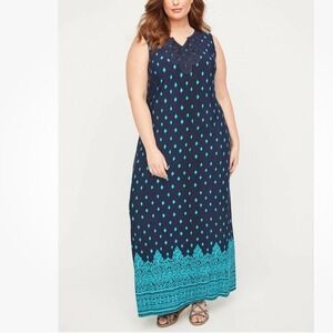 Catherines Blue Geometric Terrace Ridge Sleeveless Maxi Dress‎ Size 5X